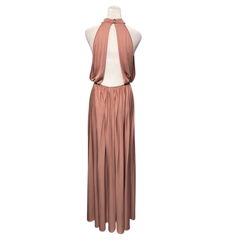 Asos Blush Pink Rose Pleated Halter Maxi Dress Gown Size 12 - Picture 7 of 9